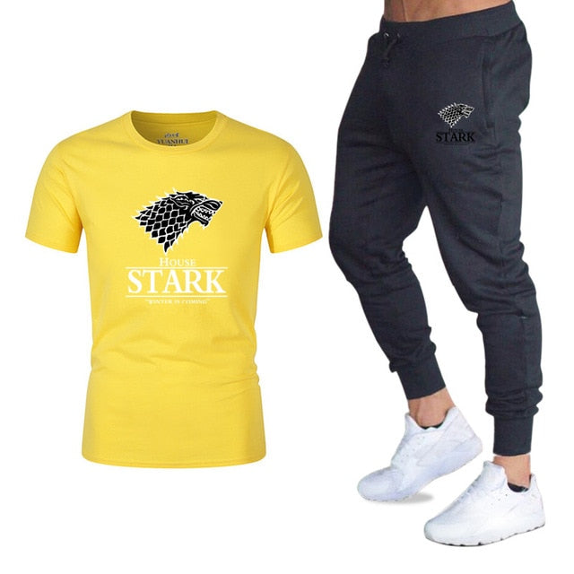 Game of Thrones printing TShirts+pants men set 2 piece kit tracksuit Joggers Brand Male Trousers Casual T-shirts Sportswear Set
