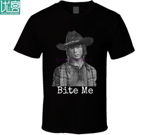 Carl Grimes Bite Me The Walking Dead T Shirt TWD Chandler Riggs Novelty Gift Tee SY Black