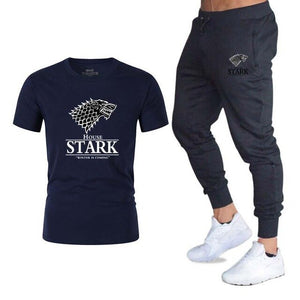 two piece set men t-shirt pants game of thrones tshirt print wolf sweat suits o-neck tops tees mens sport suit casual streetwear