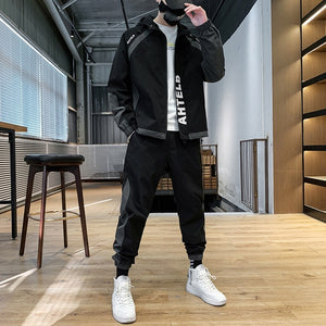Mens Cargo Pullover Streetwear Hooded Tracksuit 2 Pieces Sets Jackets And Cargo Pants Loose Fit Pants Hip Hop jacket